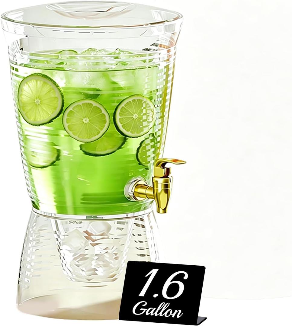 1 Pack Drink Dispenser for Parties 1.6 Gallon, Large 6L Plastic Water Dispenser, Juice Beverage Dispensers for Counter Tops for Restaurants, Hotels, BBQ, Picnic, Party