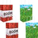 24pcs Pixel Party Favors Bags, Green & Red Video Game Theme Goodie Candy Snack Gift Goody Treat Bags with Handles for Kids Gamers Birthday Party Favors & Decorations Supplies