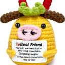 6 x Best Friend Birthday Gifts for Women - Gifts for a Friend Moving Away Gift for Women Graduation, Work, Retirement, Leaving Present for Men, Positive Cow Crochet Emotional Support