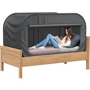 Skywin Twin Bed Tent, Pop-Up Privacy Canopy & Tent Beds for Kids and Adults Cozy, Light Blocking, Breathable Pongee Fabric for Sleep, Play, or Study, Collapsible Design (Black)