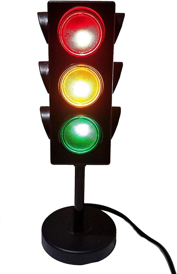 Kicko 11-Inch Traffic Lights Lamp with Base - 4-Mode Color Changing Stop Light Lamp for Kids Bedroom, Party Decoration or Playroom - Battery or USB Powered Mini Lighting - Ideal Traffic Light Decor