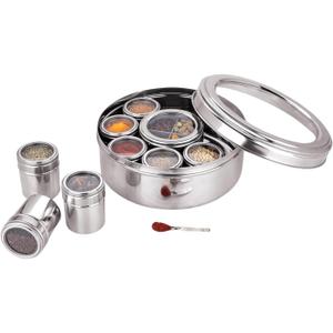 12 In 1 Stainless Steel Masala Box | Spice Box For Kitchen | Large Masala Dabba with See-Through Lid | Steel Masala Dani 2.5L Spice Organizer with 12 Compartment | 22.5cm