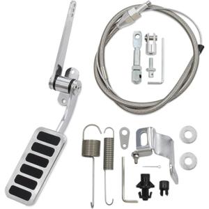 Universal Polished Aluminum Throttle Pedal, 2" x 4-1/2", Includes Stainless Steel Braided 36" Throttle Cable Kit with 24" Sleeve and Cable & Carb Bracket