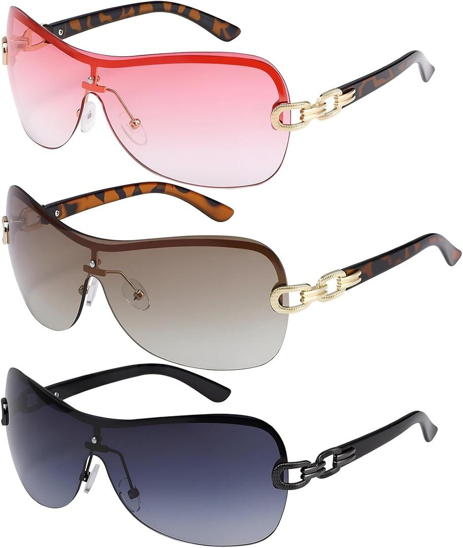 Y2K Sunglasses for Women, Wrap Around Sun Glasses Men Gradient Lens Trendy Retro Eyewear for 90s 2000s Party