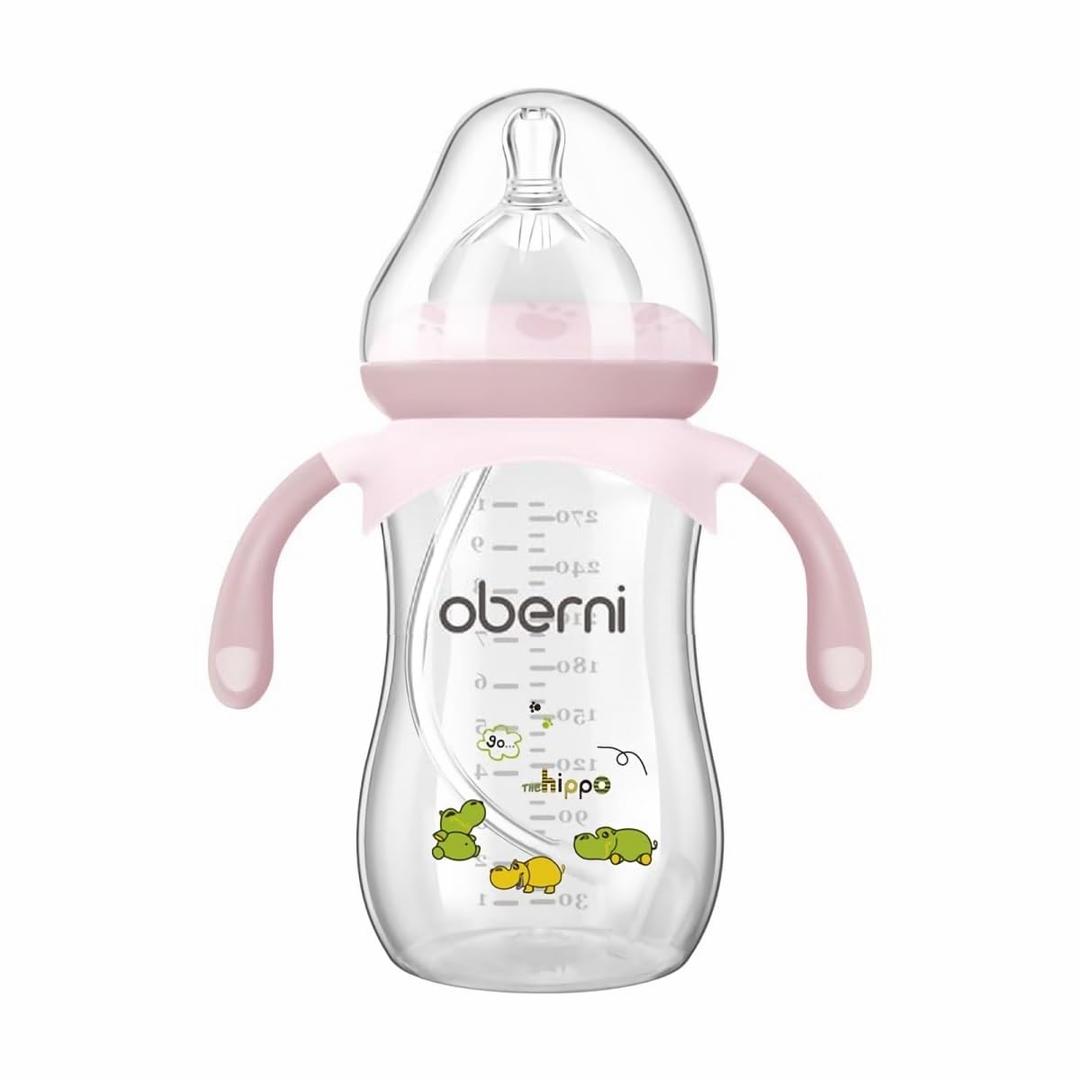 Oberni Baby Bottles, Weighted Straw Toddler Milk Bottles with Non-Slip Handle, Size + Variable Fast Flow, 12+ Months, BPA-Free, Pink/1Pack/9oz