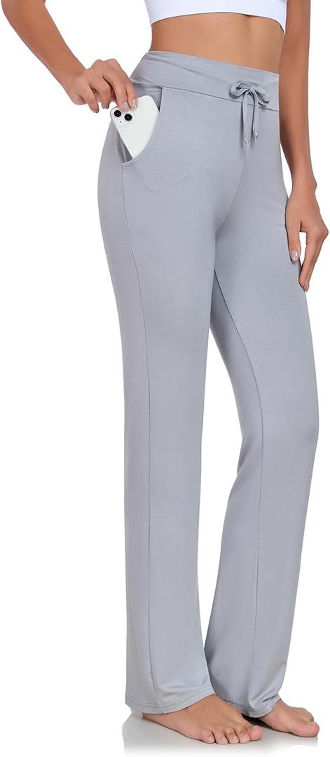 ADANIKI Womens Yoga Pants with Pockets Straight-Leg Loose Comfy Modal Drawstring Lounge Running Long Active Casual Sweatpants (XX-Large, Light Grey)