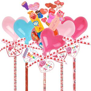 Valentines Day Gifts for Kids - 24 Pack Valentines Day Heart-Giant Lollipop-Shaped Stationery Gift Classroom Prize with Valentine Gifts Cards for Friends School Exchange Boys Girls Party Favors (Rose)
