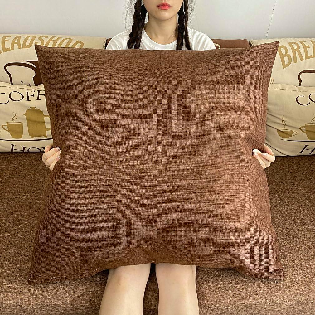 Big Size Decorative Throw Pillow Cover 30x30 Inch for 32x32 Insert, Linen Blend, Solid Color for Couch Sofa Bed, Square, Brown