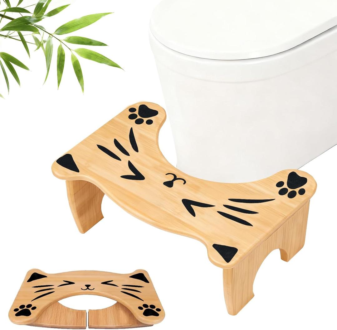 MYLIFESION Toilet Stool for Bathroom, 7 Inch Foldable Potty Stool for Pooping, Bamboo Squatting Potty Stools for Adults, Kids and Seniors, Non-Slip