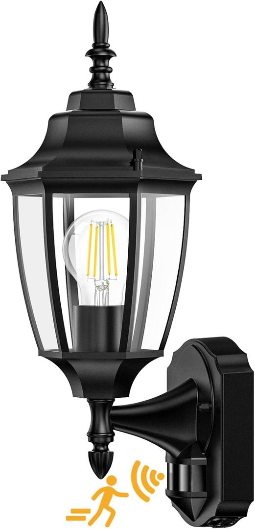 Lamomo Motion Sensor Outdoor Lights, Dusk to Dawn Outdoor Lighting, Exterior Aluminum Waterproof Porch Lights for Patio Front Door Garage1 Pack (Black)