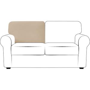 Couch Back Cushion Cover Stretch Backrest Cushion Replacement Armchair Loveseat Sofa Back Cushion Slipcover for Living Room with Drawstring Checks Spandex Fabric (Beige, T-Left)  18"x20"