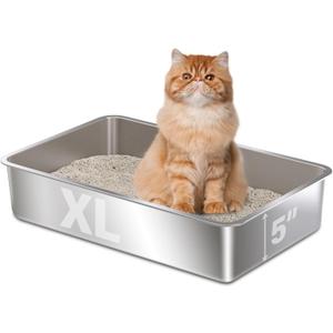 Stainless Steel Litter Box,XL Metal Litter Box for Cat,Easy Clean Non Stick No Smell Metal Litterbox for Kitty/Multi-Cats (XLarge:22.4"x14.5"x5.1")