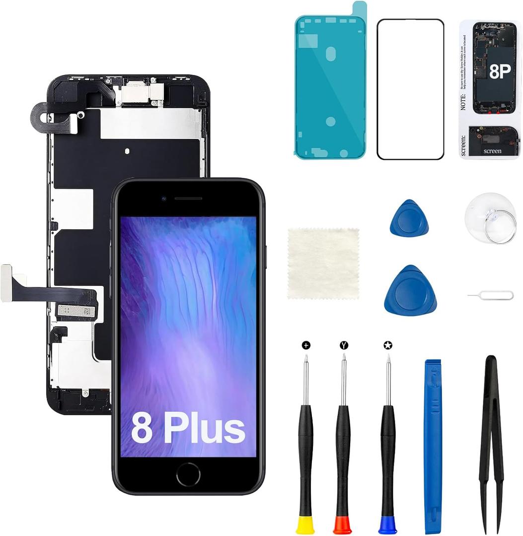 for iPhone 8 Plus Screen Replacement Kit A1864 A1897 A1898 with Ear Speaker Proximity Sensor Home Button Front Camera 3D Touch LCD Display Digitizer Black 5.5 inch