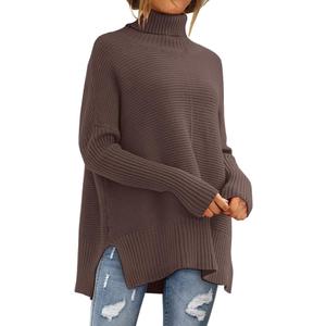 LILLUSORY Women's Oversized Turtleneck Sweaters Fall Batwing Sleeve Ribbed Tunic Sweater (X-Large, Nutmeg)