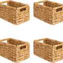 4 x SpaceAid 4 Pack Wicker Basket, Storage Baskets for Organizing, Woven Rattan Basket with Handles for Shelves, Water Hyacinth Large Cube Organizer Storage Bin, 13x8.2x7 inch, Natural