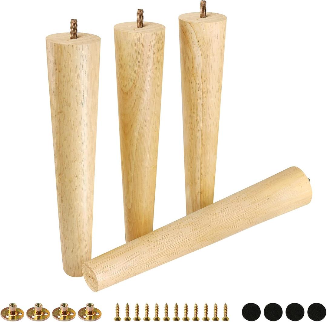 FoDau770 Rubber Wood Furniture Legs 14 Inches, Straight Tapered Wood Feet Mid Century Sofa Legs Set of 4, 5/16" UNC Furniture Feet Replacement Parts for Cabinet Couch Dresser Chair Ottoman Table (Varnish)