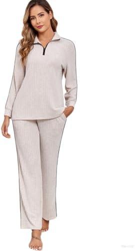 Veseacky Women’s Pajamas Set Long Sleepwear Loungewear Nightsleep Comfy 2 piece Pullover Tracksuit with Pockets, Size XL