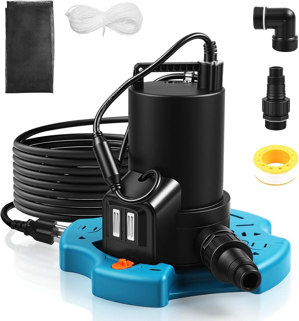 1/3HP Automatic Pool Cover Water Pump, 3035GPH Submersible Sump Pump w/Filter Net, 25ft Power Cord & Check Valve, Water Removal for Swimming Pool, Hot Tubs, Rooftops, Water Beds