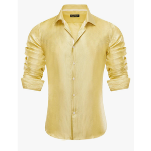 Your Ties Mens Silk Paisley Dress Shirt Casual Button Down Shirt Long Sleeve Western Floral Shirts Wedding Party Holiday Size XL