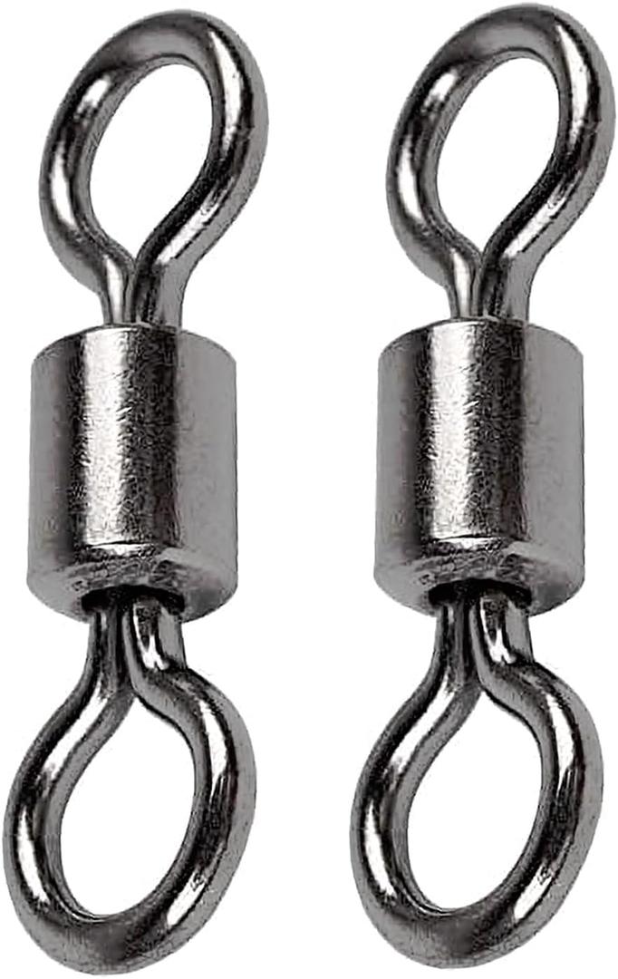 QISHUO Stainless Steel Swivels Fishing Lure Barrel Saltwater Swivel Fishing Strength Quick Change Fishing Swivels Rolling Black Nickel (Size10 (32lb) 100 pcs)