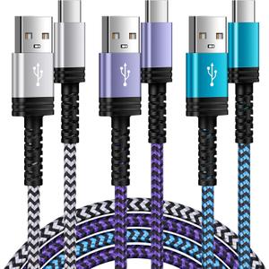 Type C Charger Cable Fast Charging, [10FT,3Pack] Long Android Phone Charger USB A to USB C Cord for Samsung Galaxy S26 Ultra S25 FE S24 A17 A54 A14 S23 S22 S21 Z Fold7 Flip7,Google Pixel 10a 9 Pro 8 7 (White,Blue,Purple)