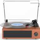 Vintage Record Player with Built-in Stereo Speakers Turntable Vinyls Records LP Phonograph Belt Drive 3 Speed 3 Size Support Wireless Input RCA Output Auto Stop Retro Wooden Walnut Red