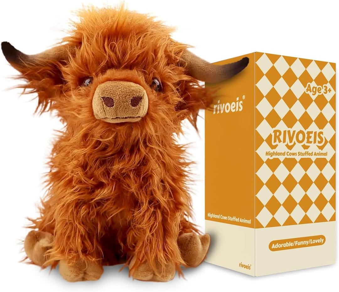 Highland Cow Stuffed Animals Toys Plushies Cute Cow Stuffed Animal Plush Cow Decor for Kids (10.5 inches)