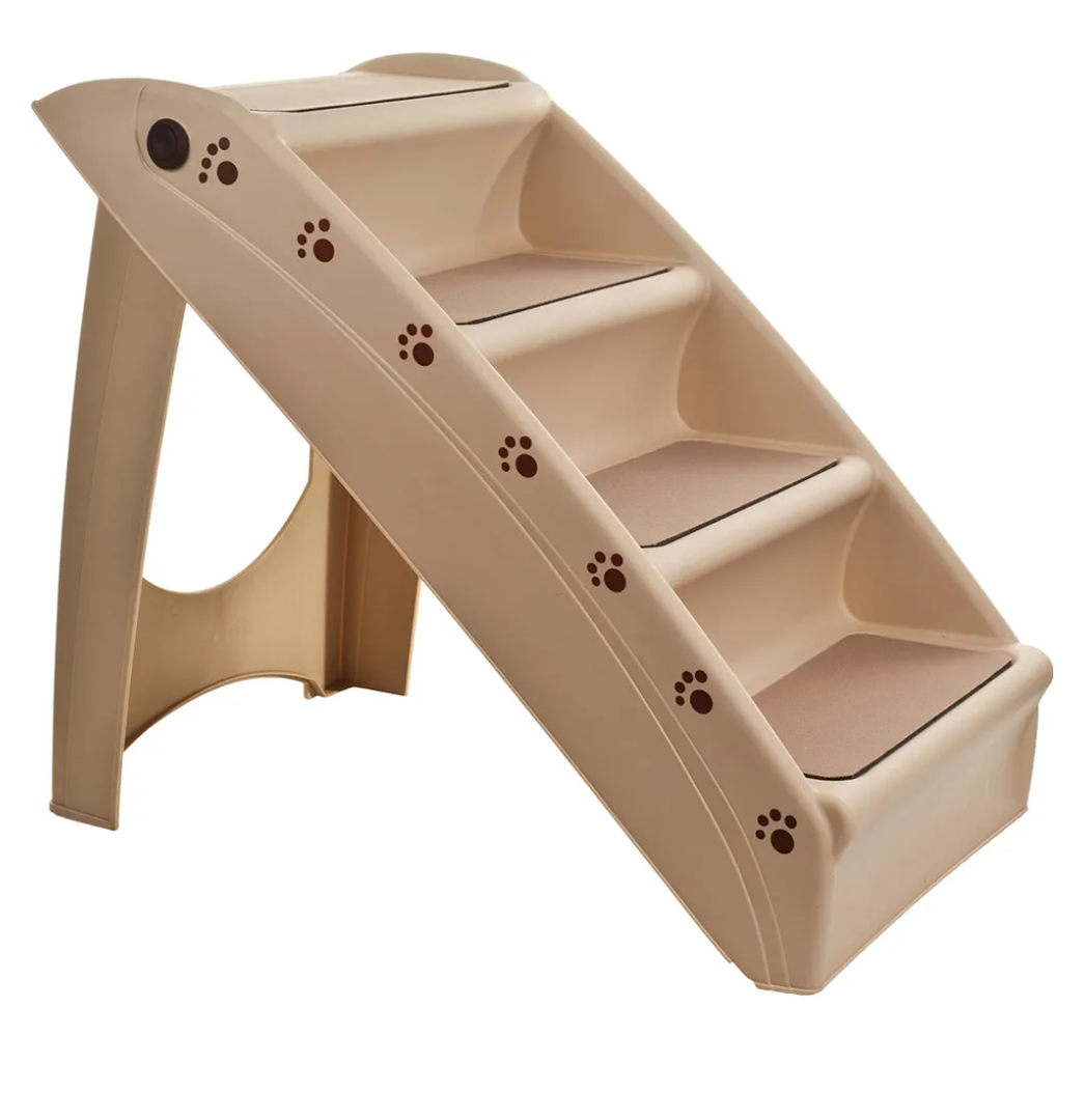 Pet Stairs - Home and Vehicle Foldable Nonslip Dog Steps with 4-Step Design - For Puppies, Kittens, and Other Small Pets by PETMAKER (Tan)