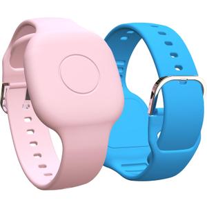 Silicone Bracelet for Tile by Life360 Mate (2024) Tracker, 2 Pack Waterproof Protective Hidden Holder for Tile Mate 2024/2022, Adjustable Watch Band for Kids/Child/Teen/Elderly, Pink+Blue
