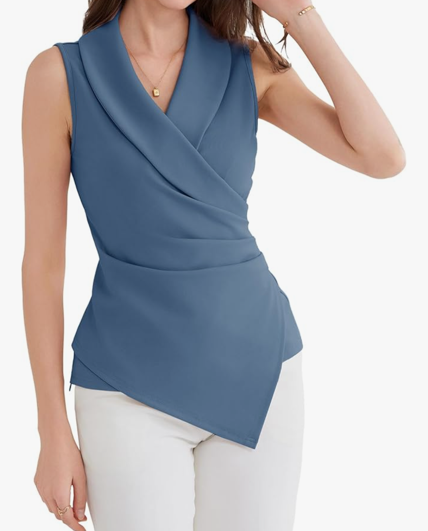 GRACE KARIN Women's Wrap V Neck Casual Work Tops Sleeveless Office Dressy Summer Blouse Asymmetrical Elegant Shirts Small