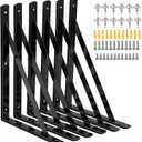 Heavy Duty Shelf Brackets 12 x 8 inch, 6 Pack Wall Shelf Brackets with 90 Degree Triangle, Black Metal L Brackets, Shelves L Brackets(300x190mm)
