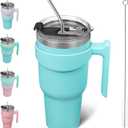 BJPKPK Tumbler With Handle And Straw Lid 40 oz Stainless Steel Insulated Coffee Tumbler Cups For Home, Office or Car,Turquoise (40 Ounces)