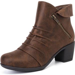 Ruiee Ankle Boots for Women Heeled Fashion Booties. (Brown, 7)