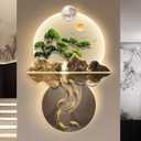 3D Wall Art LED, Wall Sculptures Hanging Art with Led Light, 3D Sculpture Painting Decoration, Chinese Wall Hanging Paintings for Home Entrance Hallway Bedroom, Gold 