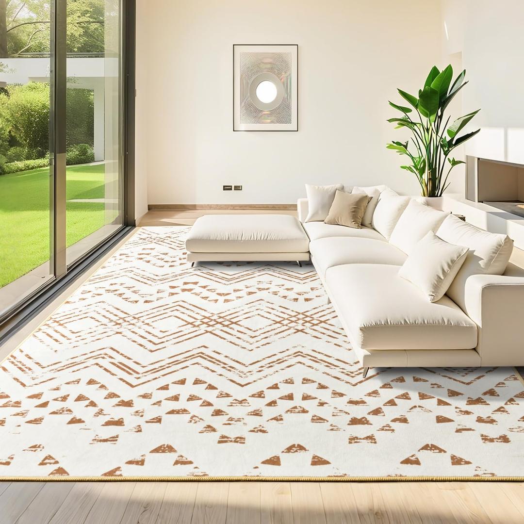 Area Rug Living Room Rugs Large Soft Boho Farmhouse Indoor Floor Rug (Beige, 6'x9')