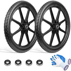 20" Wheelbarrow Wheels Fit for Rubbermaid, Flat Free Carts Tire for Wheelbarrow, Garden Trailers, Yard Trailers, Roofing Equipment, with 3/4" & 5/8" Bearing, 2-1/2" Centered Hub, 2 Pack