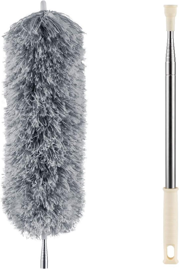 Microfiber Duster for Cleaning with Extension Pole, Extra Long 100 inches Dust Cleaner with Bendable Head, Extendable Car Duster for Cleaning Interior Car, Ceiling Fan, Blinds, High Ceiling, Cobwebs