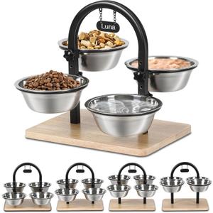 Handrong Elevated Cat Bowls Elevated,4 Heights Raised Cat Food Bowl for Indoor Cats with 5 Steel Bowls for Kitten Puppy Small Dogs