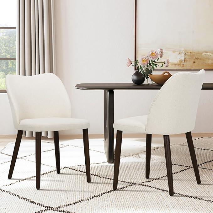COLAMY Upholstered Dining Chairs Set of 2, Modern Fabric Dining Room Kitchen Side Chair with Padded Seat and Wood Legs for Restaurant/Cafe