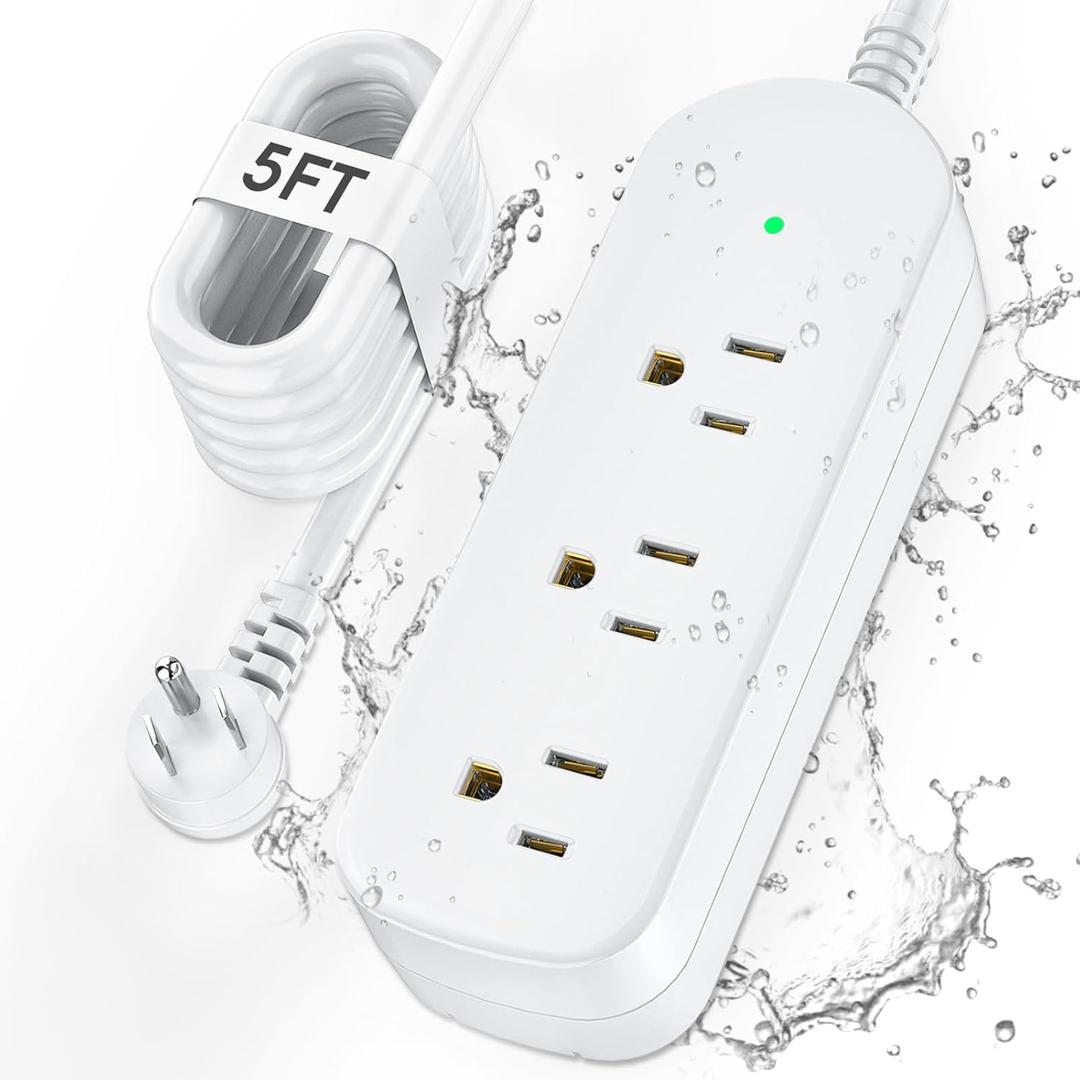 Outdoor Power Strip Weatherproof, IPX6 Waterproof Surge Protector with 3 Wide Outlets, 1625W/13A, 5FT Extension Cord, Wall Mountable for Indoor Outdoor, UL FCC Listed-White