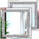 Meetart Crystal Crush Diamond Silver Mirror 12'' x 12'' 2PCS,Frameless Stylish Gorgeous Diamond Decor Glam Glass Mirror. for Bedroom Bathroom Hanging Mirror Home for Wall Decor.