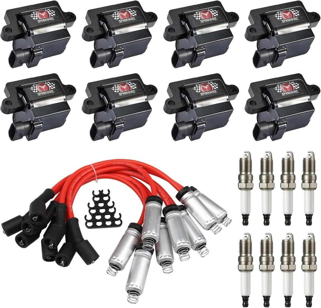 UF271 Square Ignition Coils and Spark Plugs & 748EE Wires Set, D581 Coil Pack Kits Compatible with GMC Sierra/Suburban Escalade Avalanche Chevy Silverado 1500 4.8L 5.3L 6.0L, Part Number 12558693