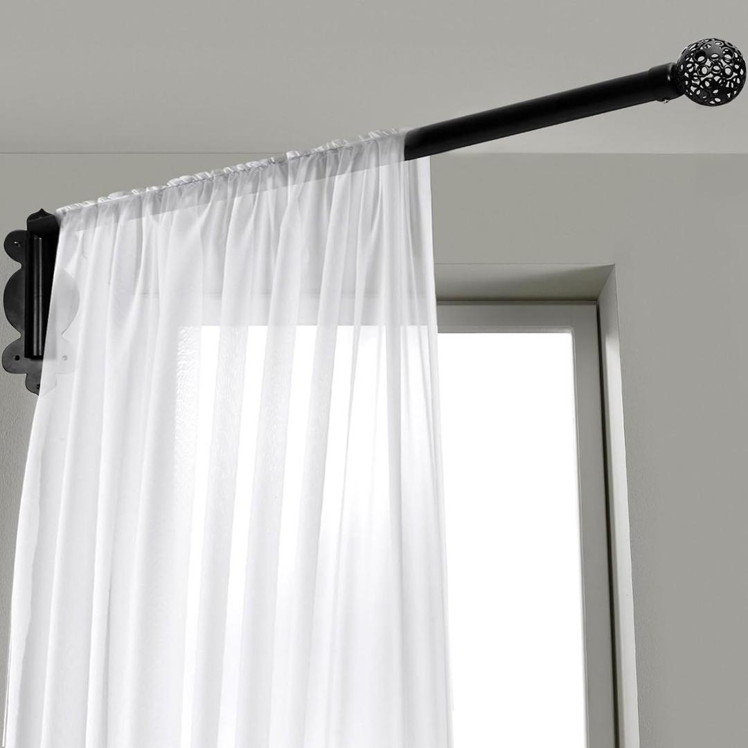 Swing Arm Curtain Rod, 47'' Long, 1.1'' Diameter, Rotate about 180 degrees, Detachable Ball Finial, Black, 1 piece