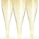 Prestee 24 Plastic Champagne Flutes - Gold Champagne Flutes Plastic - Gold Disposable Mimosa Flute - Party Supplies - Disposable Cocktail Glasses - Mimosa Bar, Wedding, Shower Party
