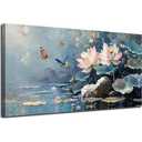 Ardemy Lotus Flower Wall Art Landscape Zen Butterfly Canvas Modern Blue Grey ...