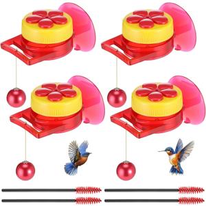 Didaey 4 Set Window Hummingbird Feeder, 1.57" x 2.56" x 2.76" Mini Humming Bird Feeders with Strong Suction Cup and Brush for Outdoors Garden Decoration