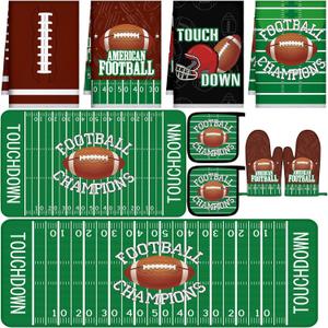 10 Pcs Football Kitchen Decor Sets 4 Sport Kitchen Dish Towels 2 Football Pot Holders 2 Oven Mitts Glove 2 Non Slip Rugs and Mats for Floor Home Decorations Accessories Gifts