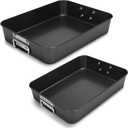 Lasagna Pan 3 Inch Deep, 2 Pcs 13.7"16" Baking Pan for Oven, Roasting Pans with Handles, Nonstick Rectangle Cake Pans, Heavy Duty, Dishwasher Safe, Dark Grey
