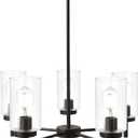 VINLUZ Contemporary 5-Light Large Chandeliers Oil Rubbed Bronze Modern Lighting Fixtures Hanging Clear Glass Shades Pendant Lighting for Dining Room Living Room Kitchen