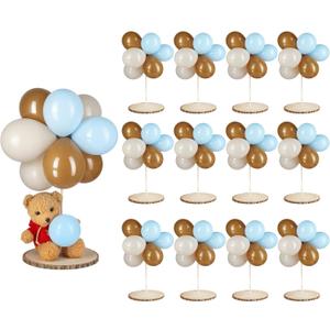 Canlierr Baby Shower Table Centerpiece Decor 144 Pcs Balloons Wooden 9-10in Rounds Circles Slices with Stick DIY Craft Birthday Wedding Gender Reveal Bear Party Table Decorations(Brown and Blue)